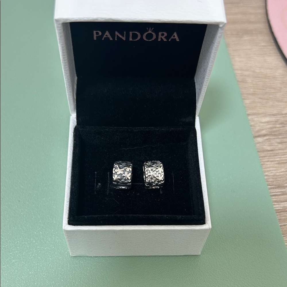 Pandora Silver Floral Clip Charm Pair